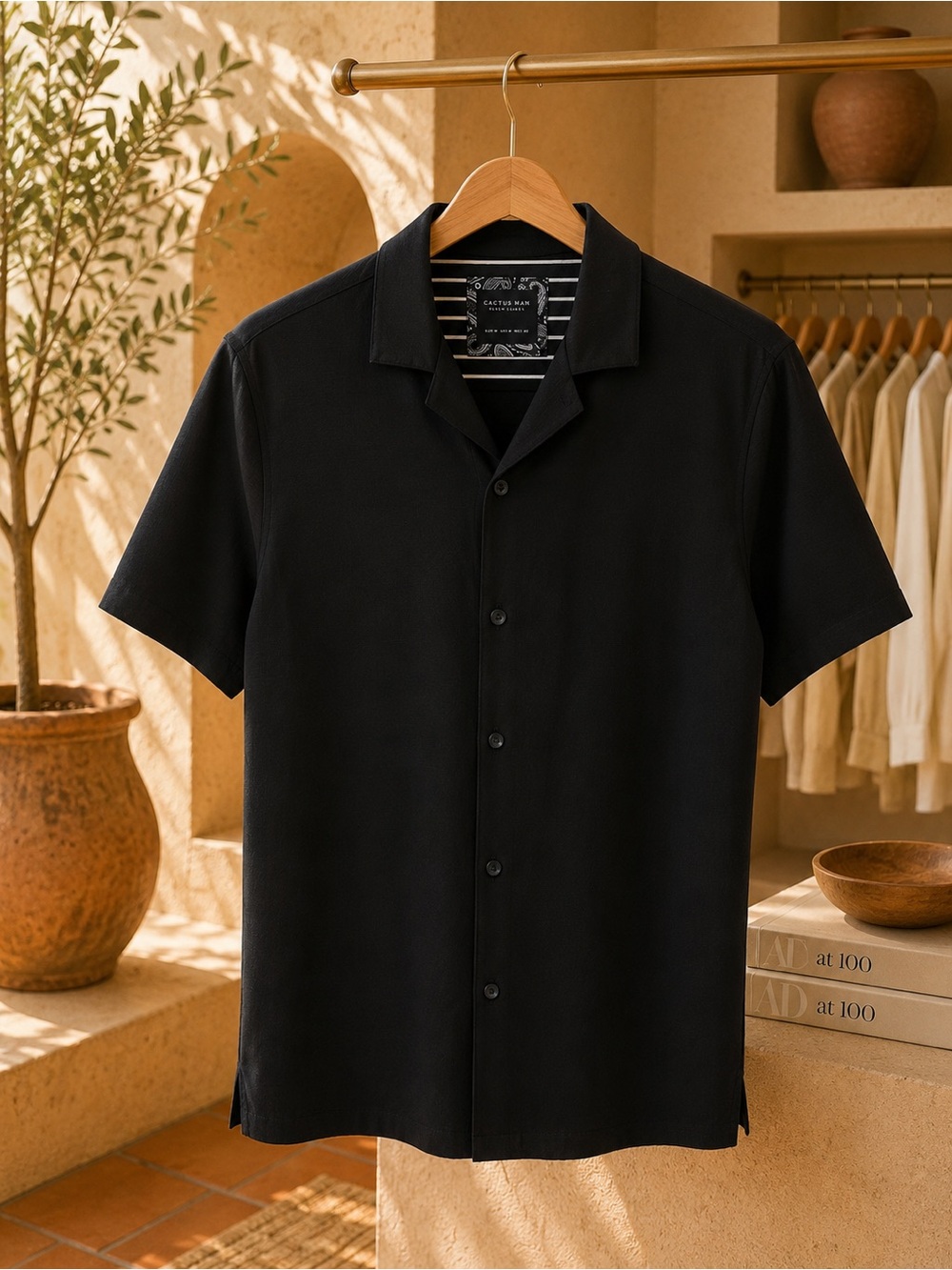 Cactus Man Ricky Singh — Black Short Sleeve Button-Up Shirt, Size M
